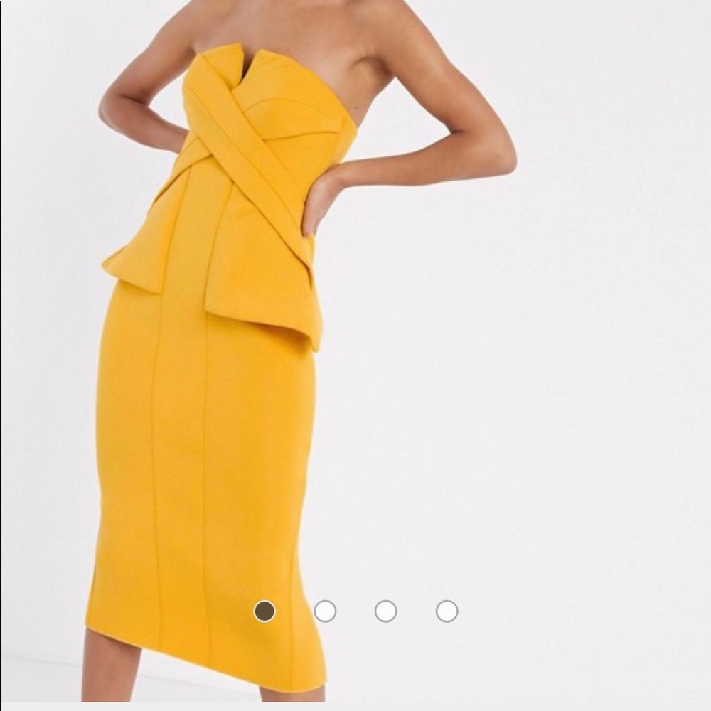 stitch detail bandeau pencil midi dress